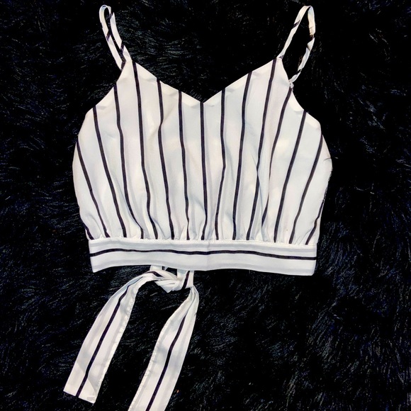 Ribbon Waist Pin Stripe Crop Top